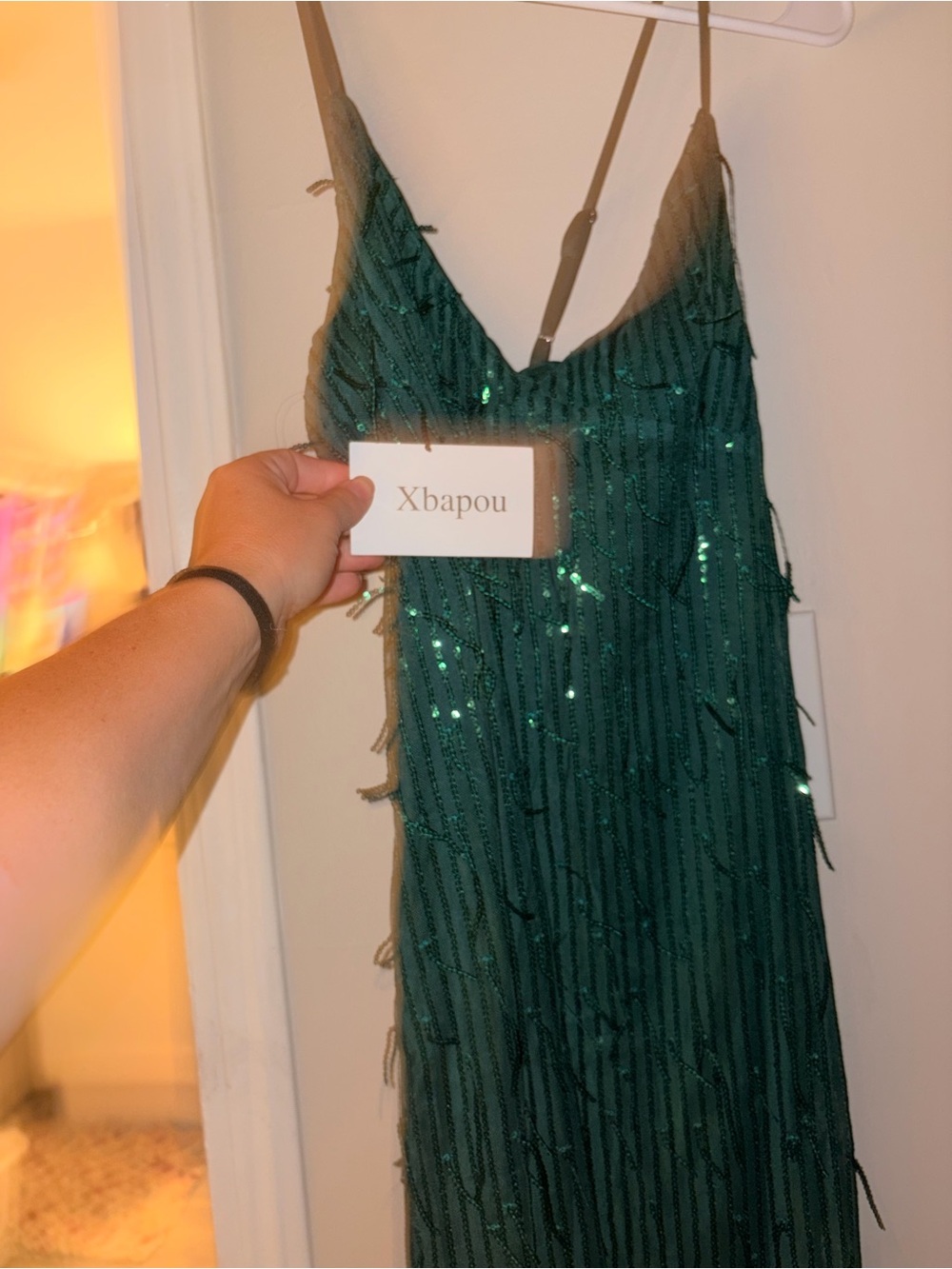 Green Sequin Fringe Slip Dress